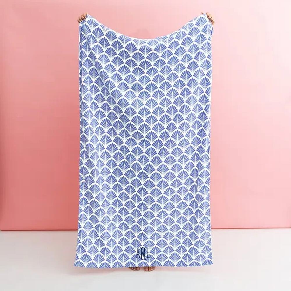Marleylilly Blue & White Shell Monogrammed Beach Towel Letter K